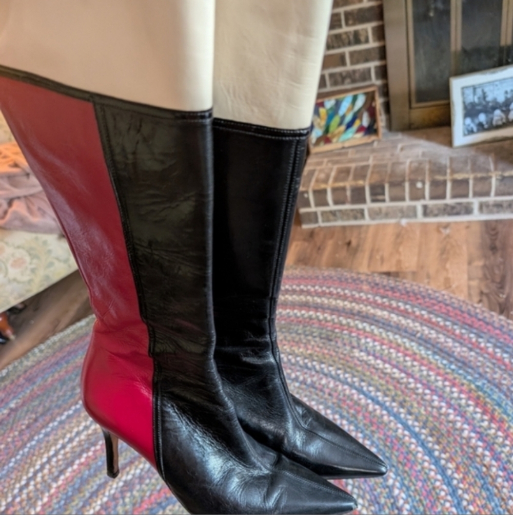 Kate Spade Made In Italy Vintage Leather Black and Red Heeled Boots EUC - Picture 8 of 10